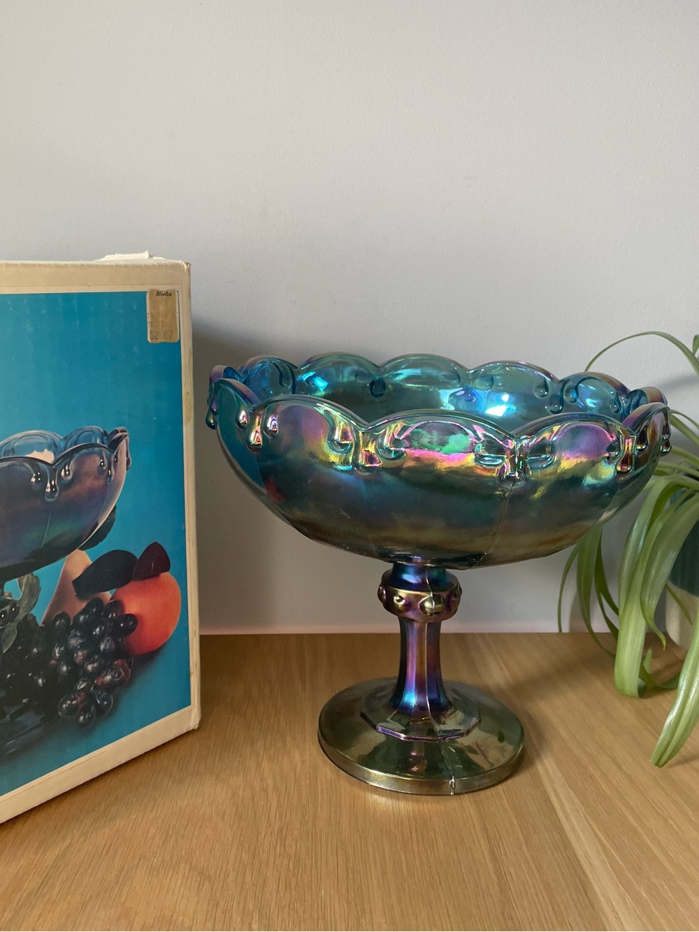 Vintage Indiana Glass Blue Carnival Garland Bowl #2892 With Original Box!